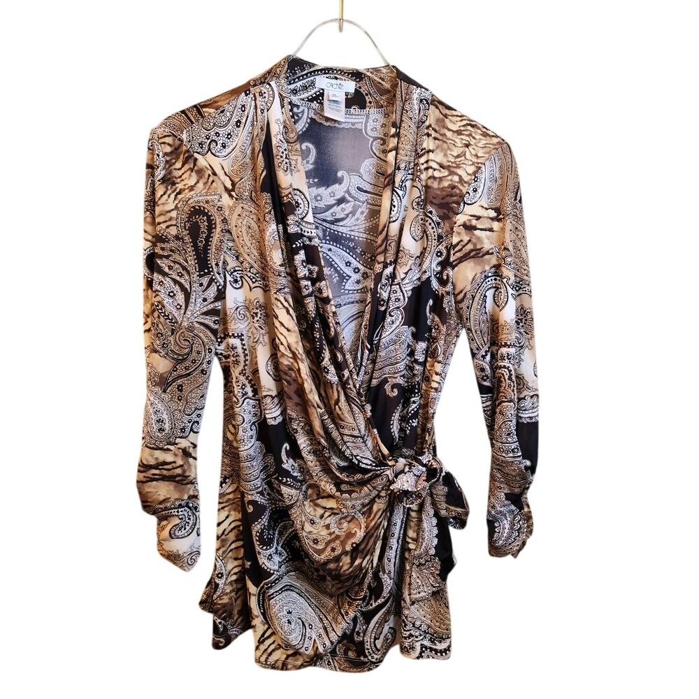 Vintage Y2k Paisley Animal Print Career Office Cache Wrap Top Size Medium